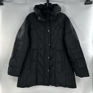 LONDON FOG Full Zip & Snap Heavy Weight Black Long Puffer Jacket Size 1X No Hood